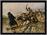Wojna, Josef Anton Rhinestone Gschwandtner, Malarstwo, Zwierzęta, Ucieczka, Obraz, Żołnierze